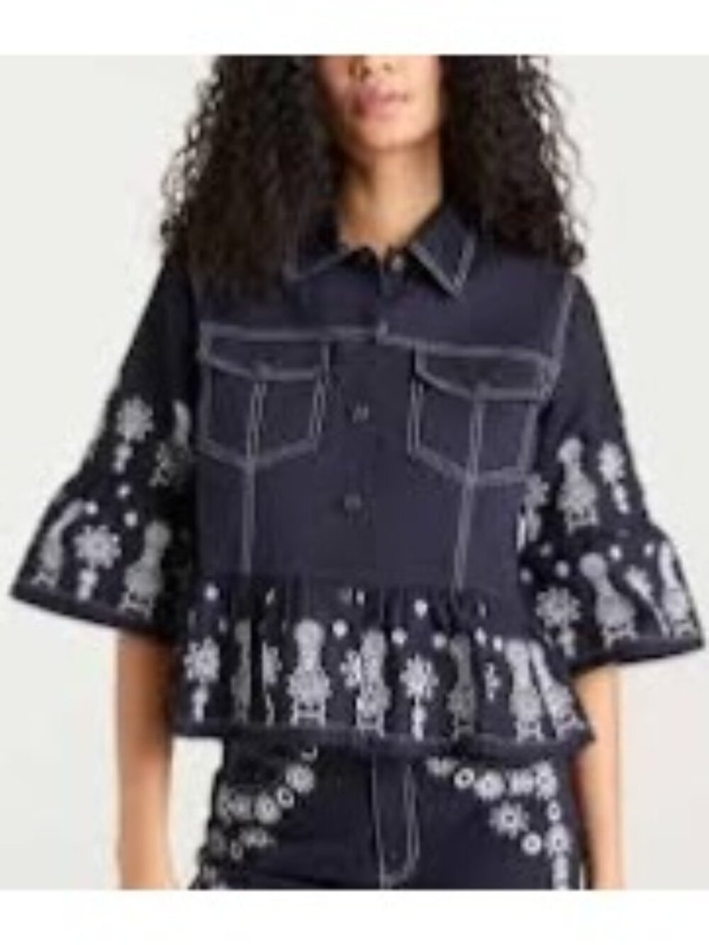 Cinq Γ Sept Eyelet Detail Stretch navy Cotton Jacket blazer size XS